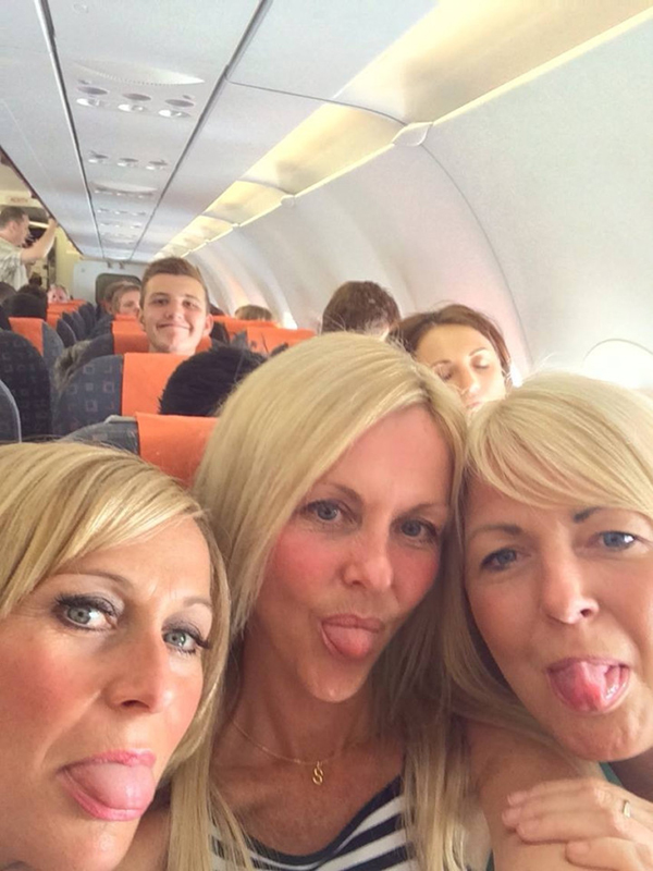 Fee ؟75 per image for online and ؟150 per image for print - Must credit Mirrorpix Sharon Haak (centre) with friends Samantha Shield and Elaine Dixon Friends photobombed 'by same man' in holiday selfies taken TWO YEARS apart One woman was shocked when she looked back at a photo she'd taken on a flight from Newcastle to Palma with friends and spotted a man 'photobombing' them in the background. Sharon Haak compared the photograph to another 'photobombed' selfie taken TWO years previously on a trip from Newcastle to Palma and was amazed to see 'the same man' in the background.