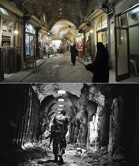 السوق القديم في حلب.. الصورة الاولى من العام 2007 والثانية من   2013.