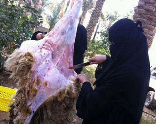 شابة سعودية تنافس الرجال وتذبح أضحية العيد بنفسها